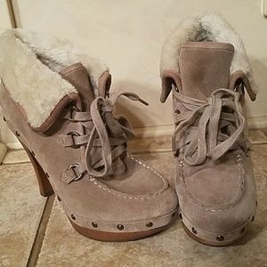 Guess Bountiful Taupe Suede Booties with Fur Cuff